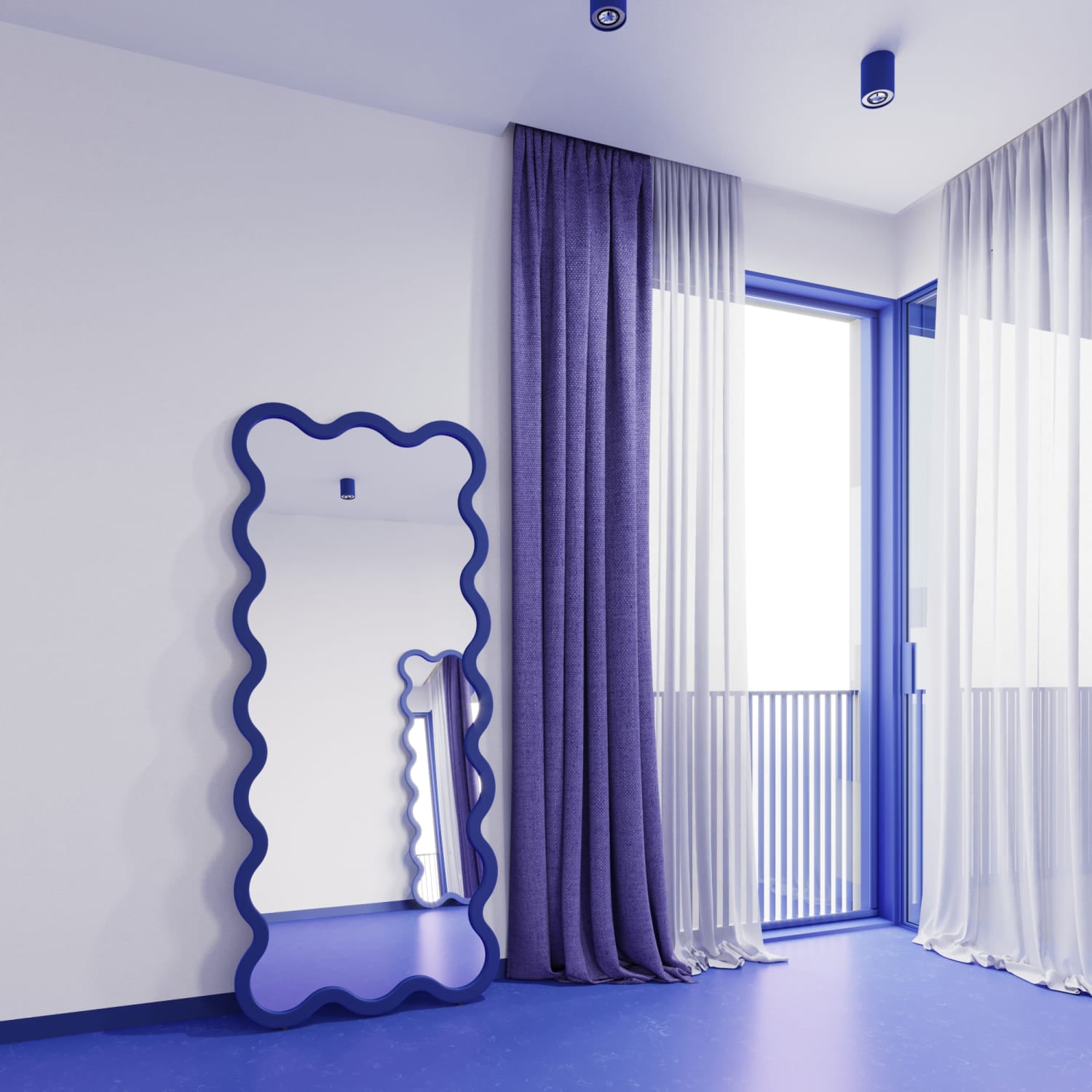 Large Organic Hvyli 16 Light Blue Wall Mirror