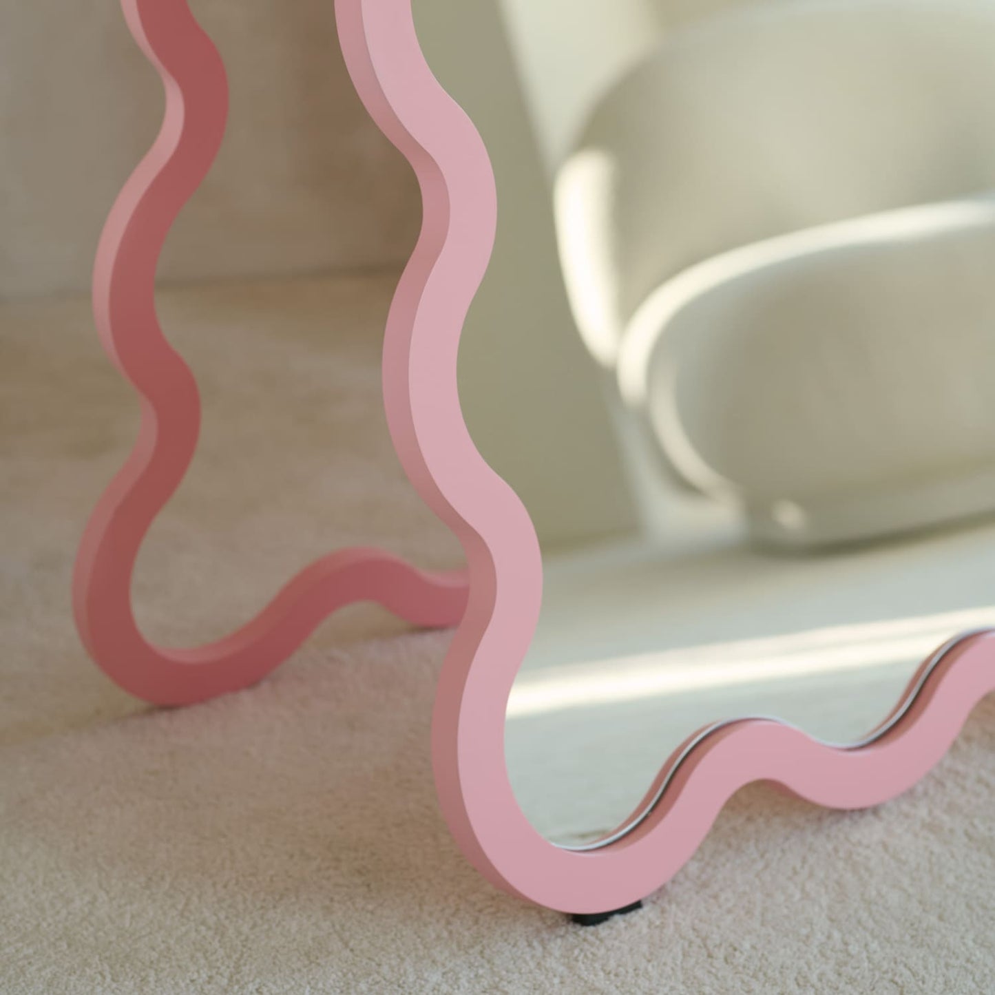 Large Modern Wood Entry Free Standing Wavy Mirror - Hvyli 16