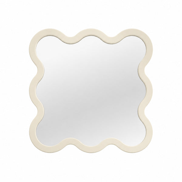 Black Hvyli 8 Square Wavy Wall Mirror with Wooden Frame