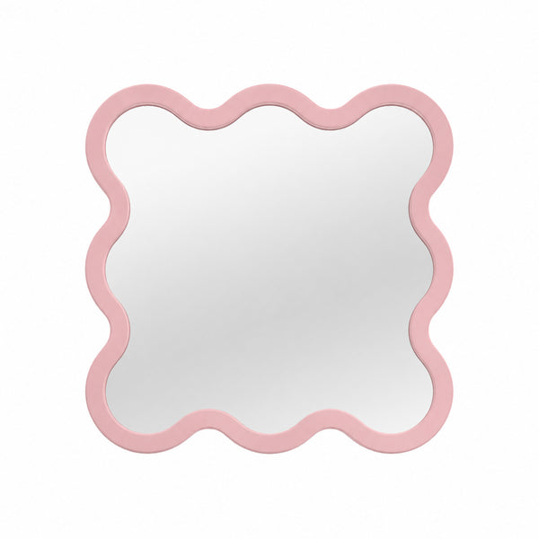 Hvyli 8 Square Wavy Wall Mirror with Wooden Light Blue Frame