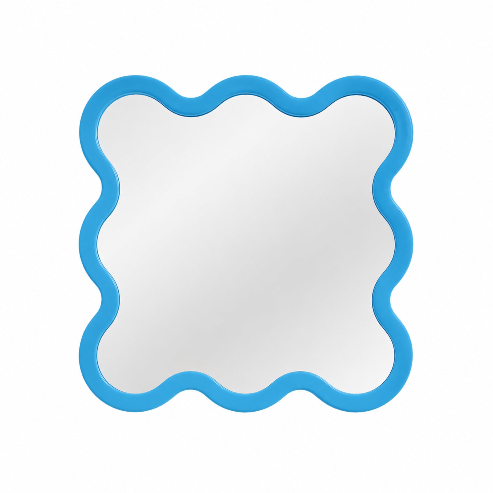Hvyli 8 Square Wavy Wall Mirror with Wooden Light Blue Frame