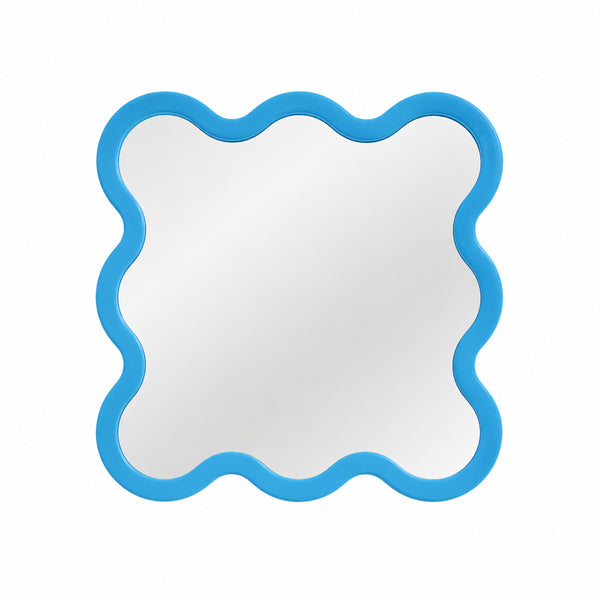 Hvyli 8 Square Wavy Wall Mirror with Wooden Light Blue Frame