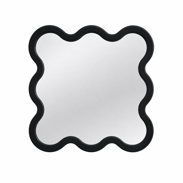 Hvyli 8 Square Wavy Wall Mirror with Wooden Light Blue Frame