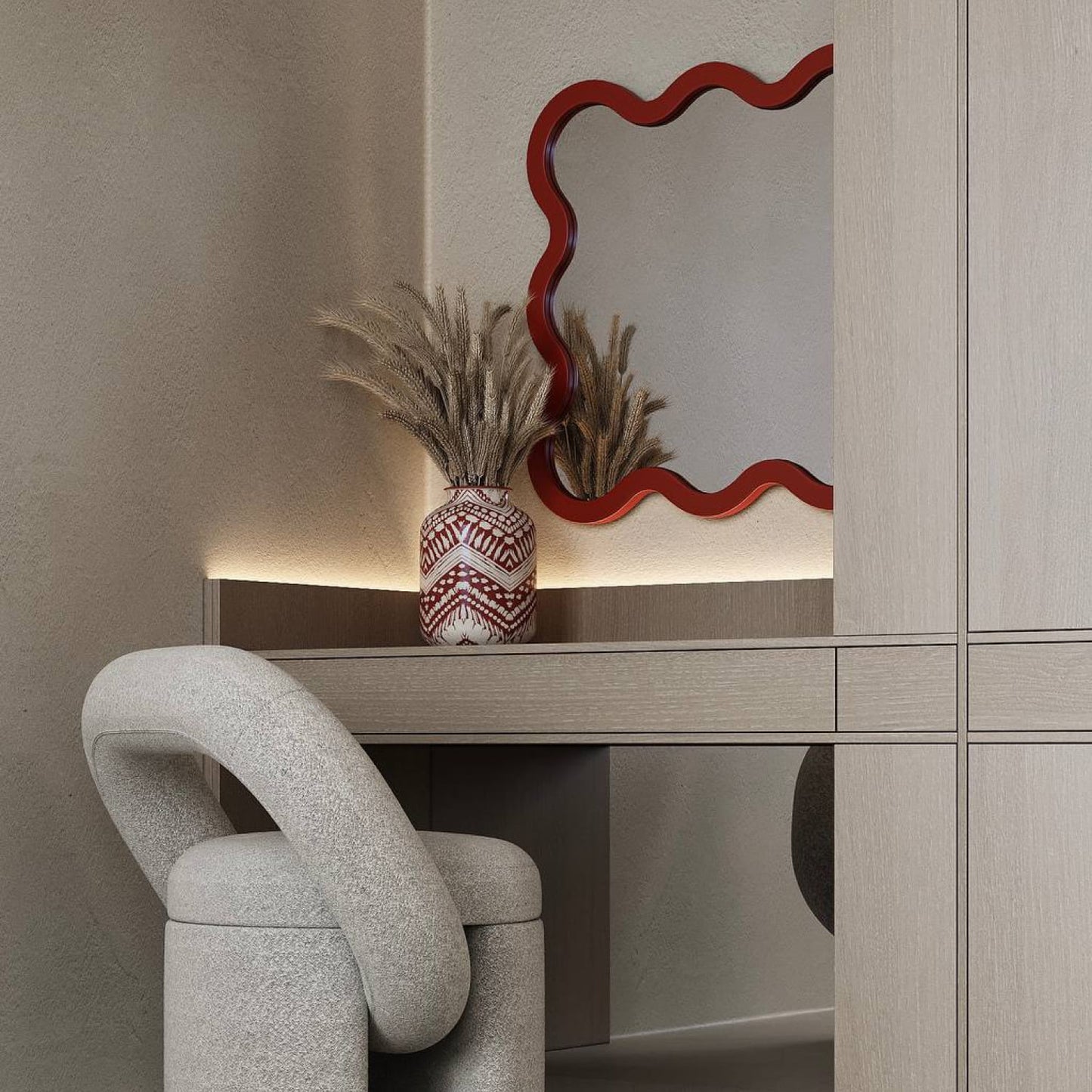 Black Hvyli 8 Square Wavy Wall Mirror with Wooden Frame