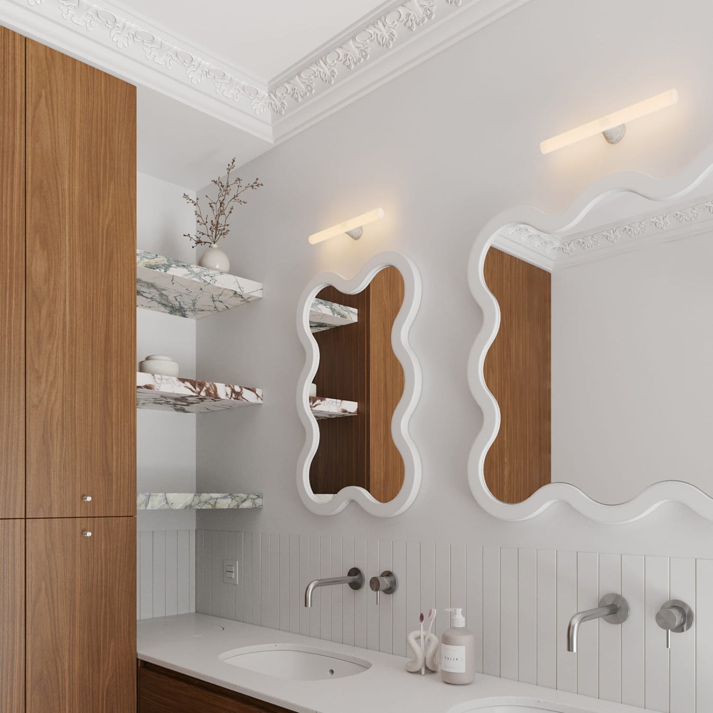 Hvyli 8 Square Wavy Wall Mirror with Wooden Light Blue Frame
