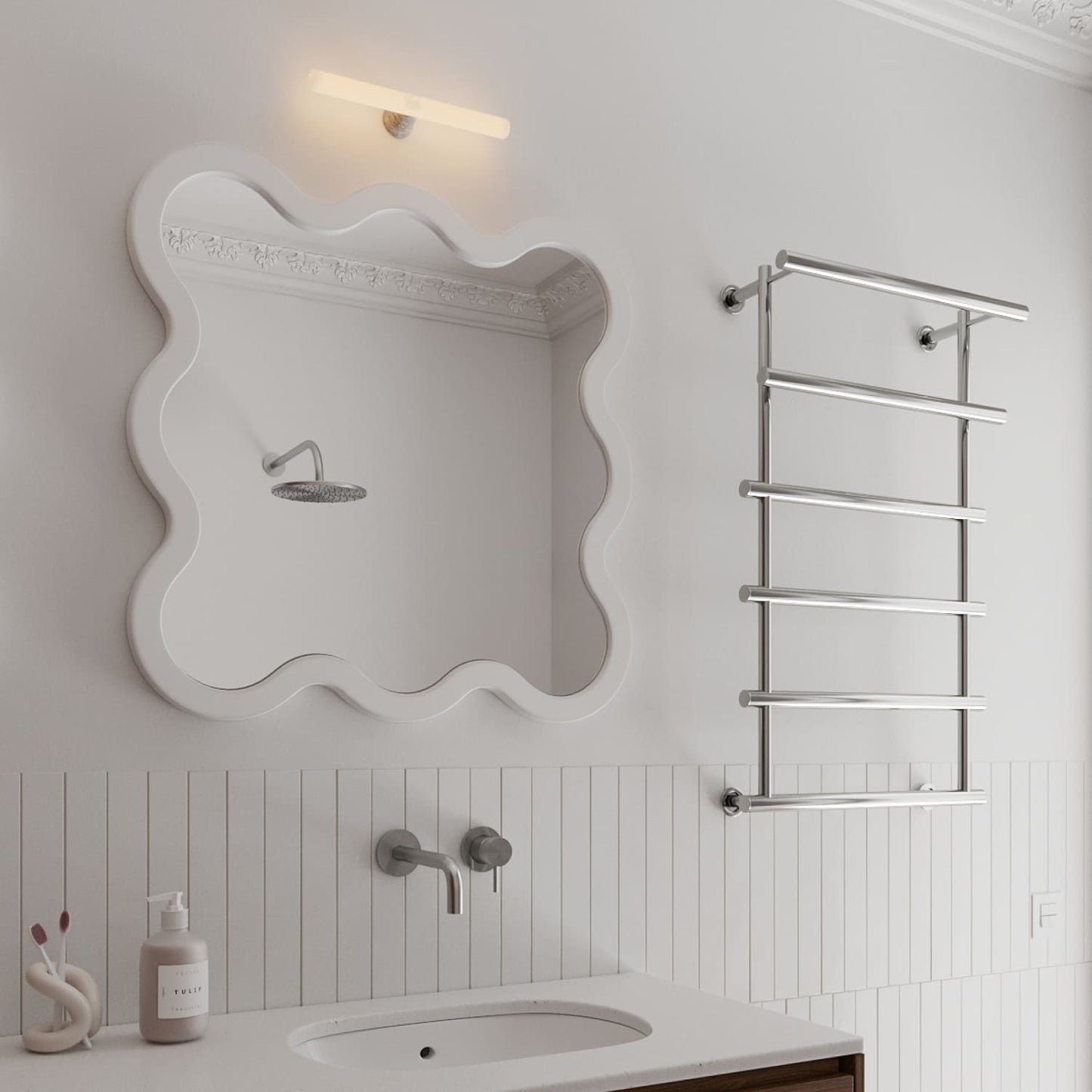 Hvyli 8 Square Wavy Wall Mirror with Wooden Light Blue Frame