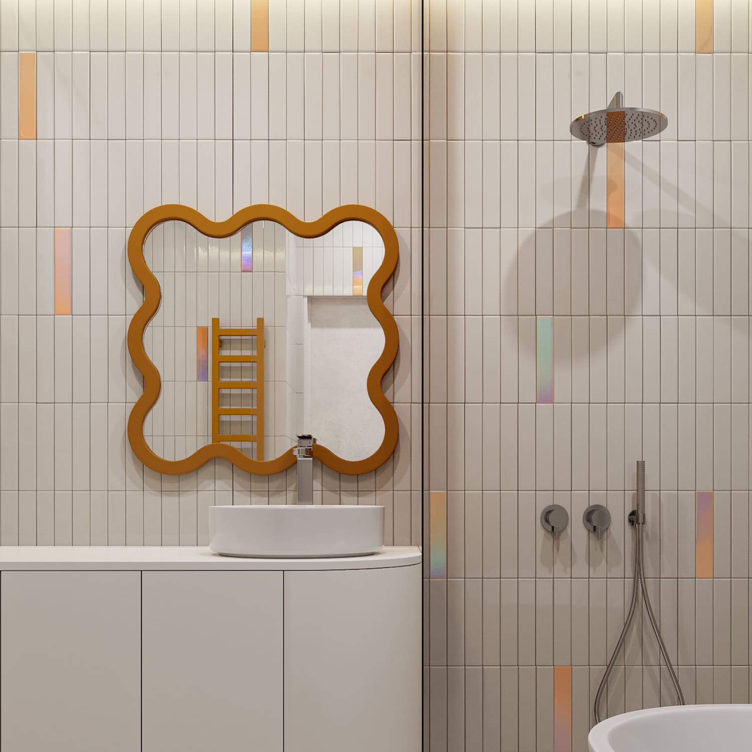 Modern Square Mirror with Sculptural Wavy Frame – Hvyli 8