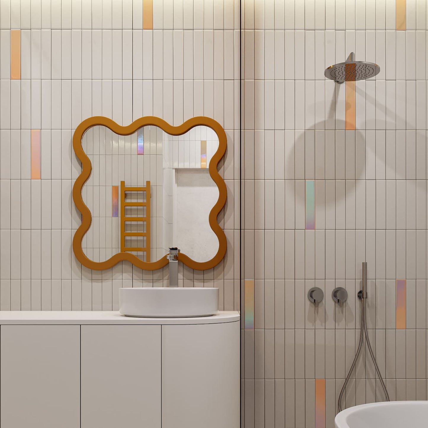 Modern Square Mirror with Sculptural Wavy Frame – Hvyli 8