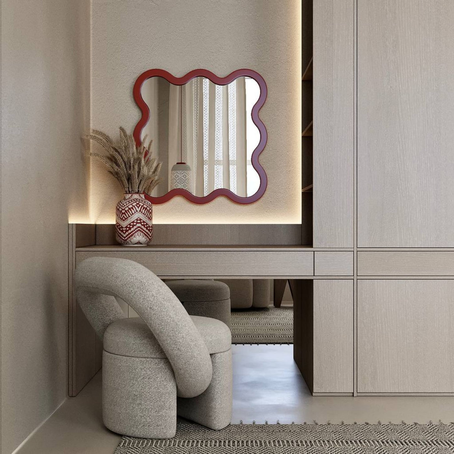 Modern Square Mirror with Sculptural Wavy Frame – Hvyli 8