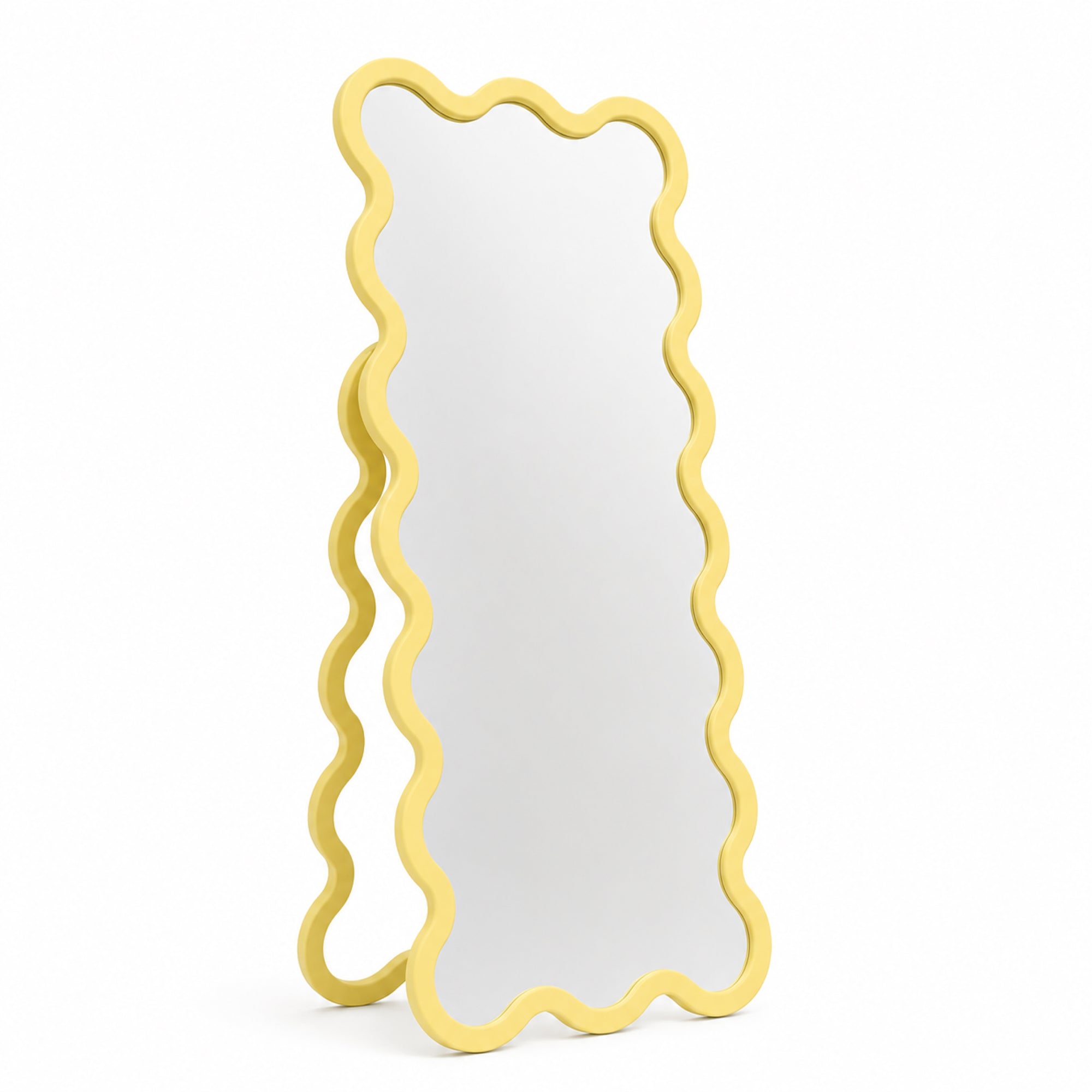 Large Modern Wood Entry Free Standing Wavy Mirror - Hvyli 16