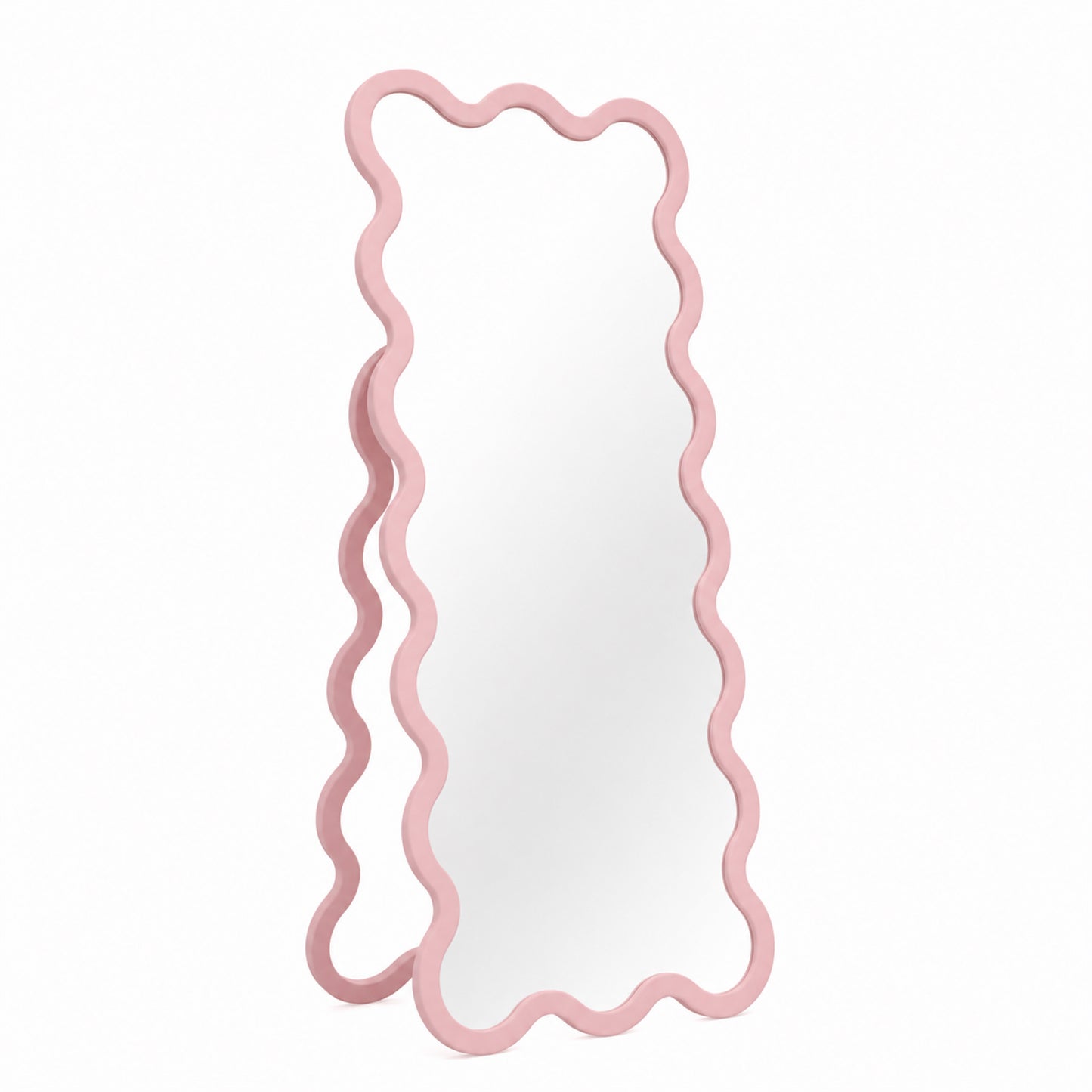 Large Modern Wood Entry Free Standing Wavy Mirror - Hvyli 16