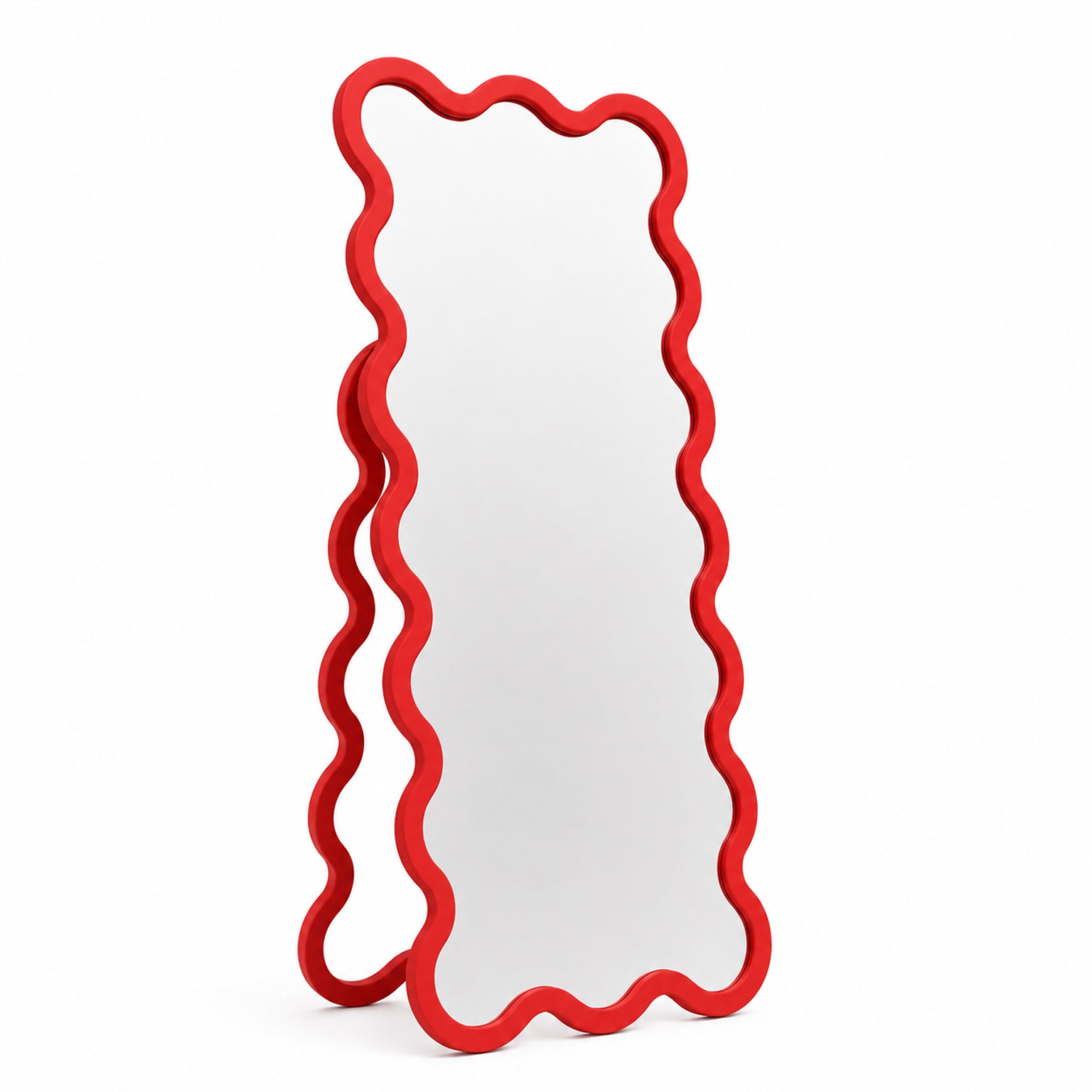 Large Modern Wood Entry Free Standing Wavy Mirror - Hvyli 16
