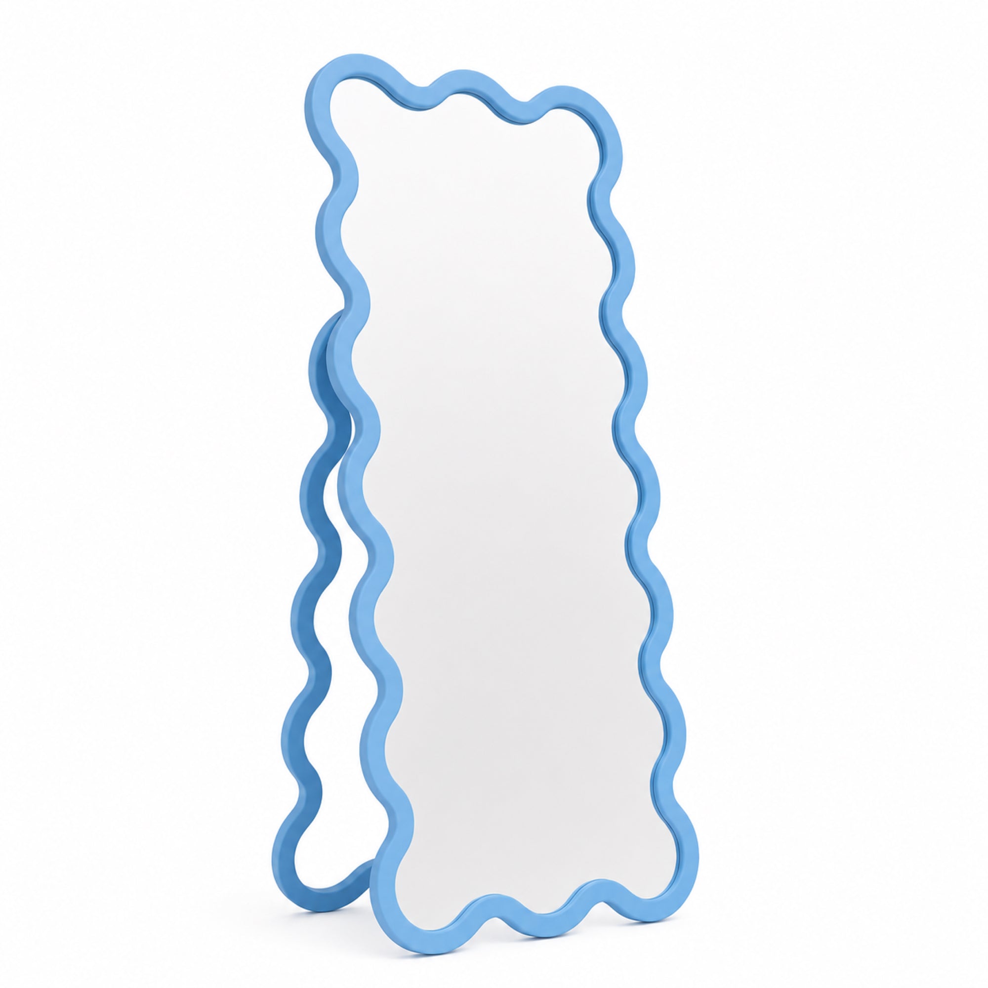 Large Modern Wood Entry Free Standing Wavy Mirror - Hvyli 16