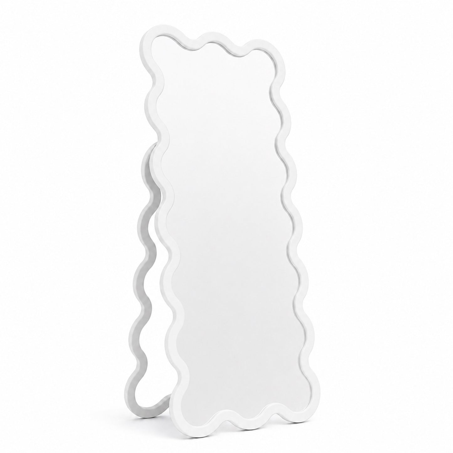 Large Modern Wood Entry Free Standing Wavy Mirror - Hvyli 16