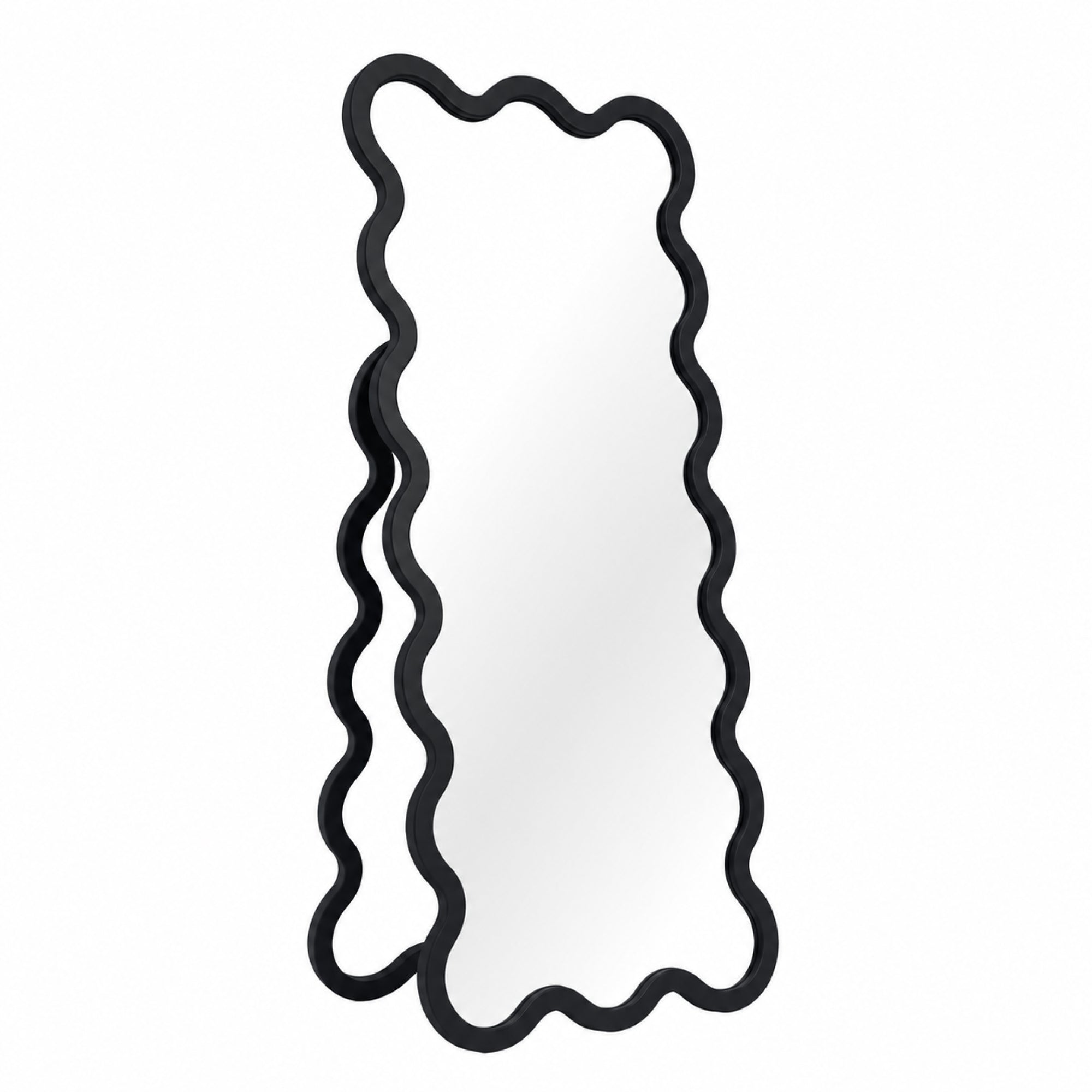 Large Modern Wood Entry Free Standing Wavy Mirror - Hvyli 16