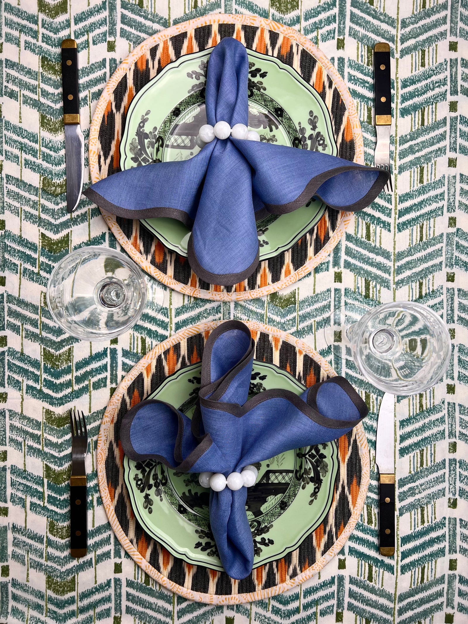 ‘The Ikat’ Tablecloth - Blue Green
