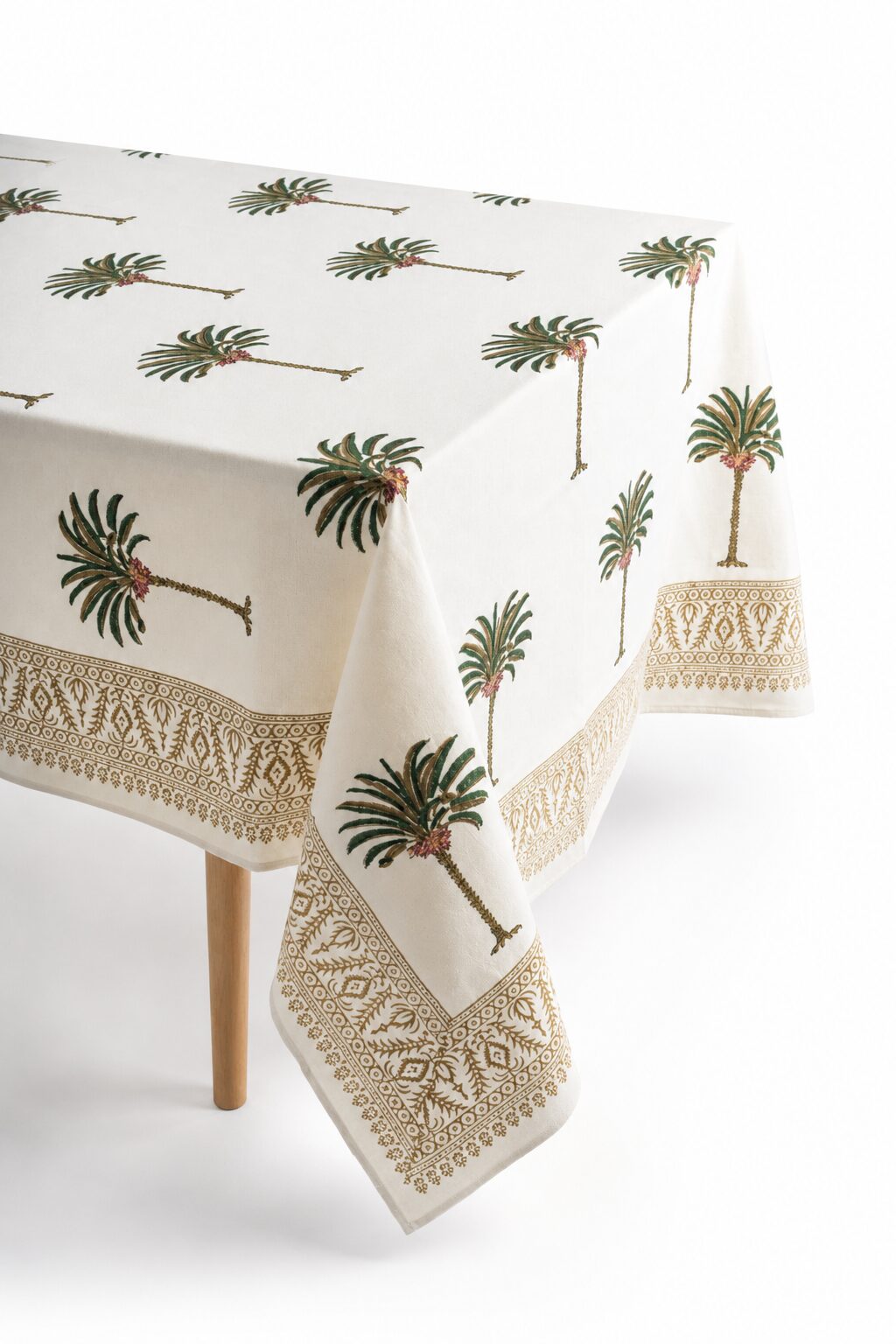 Hand-Printed Palm Cotton Tablecloth