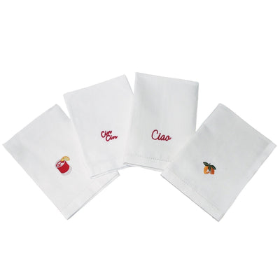 Holiday placemats and napkins styled on festive table