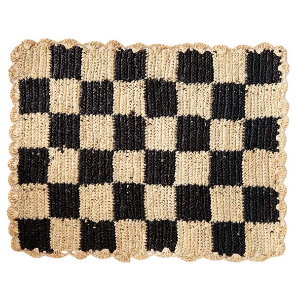 Black Checked Placemat, Rectangular Raffia Tabletop