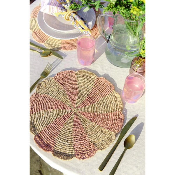 Pinwheel Pink Placemat, Raffia Tabletop