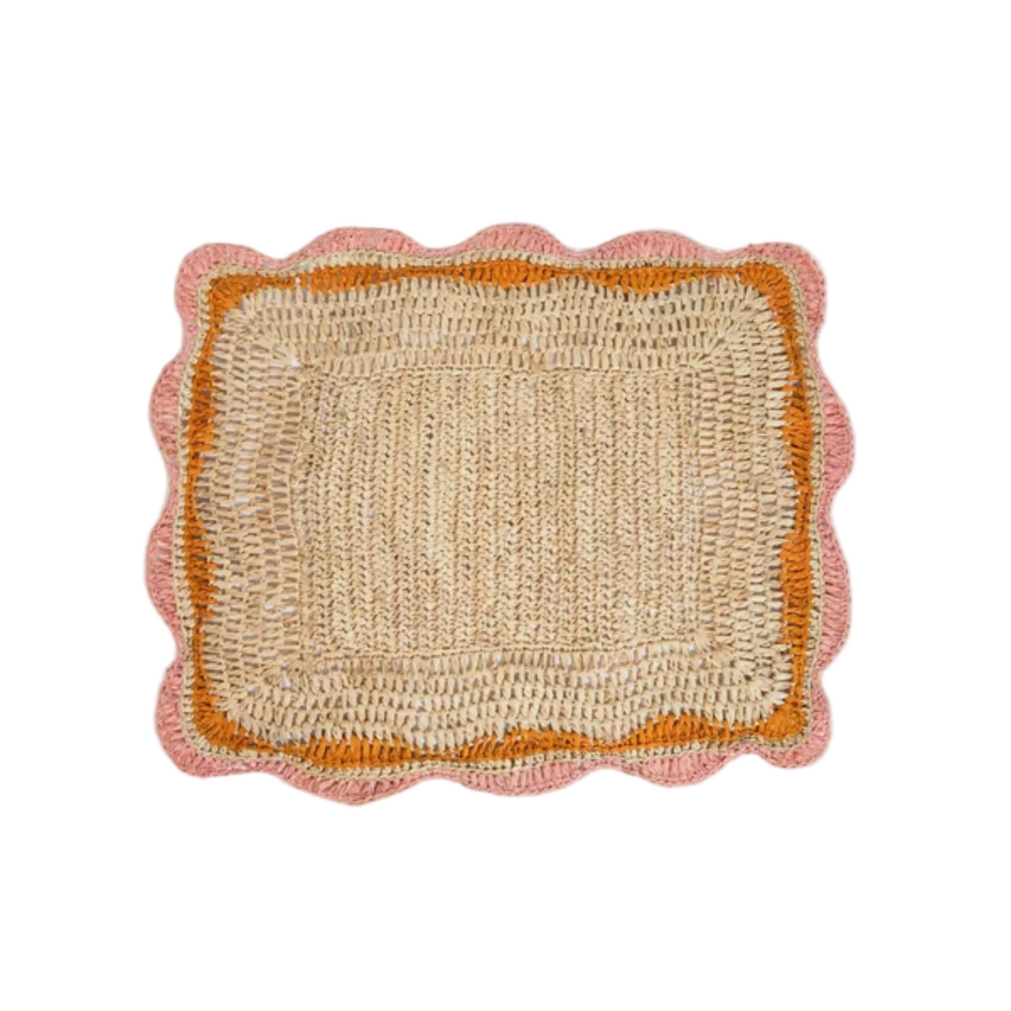 Garden Party Placemats with Pink and Orange Edges, Hand Woven Rectangular Table Mat