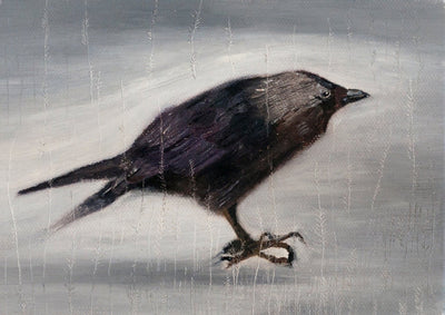 Black bird print with grey background
