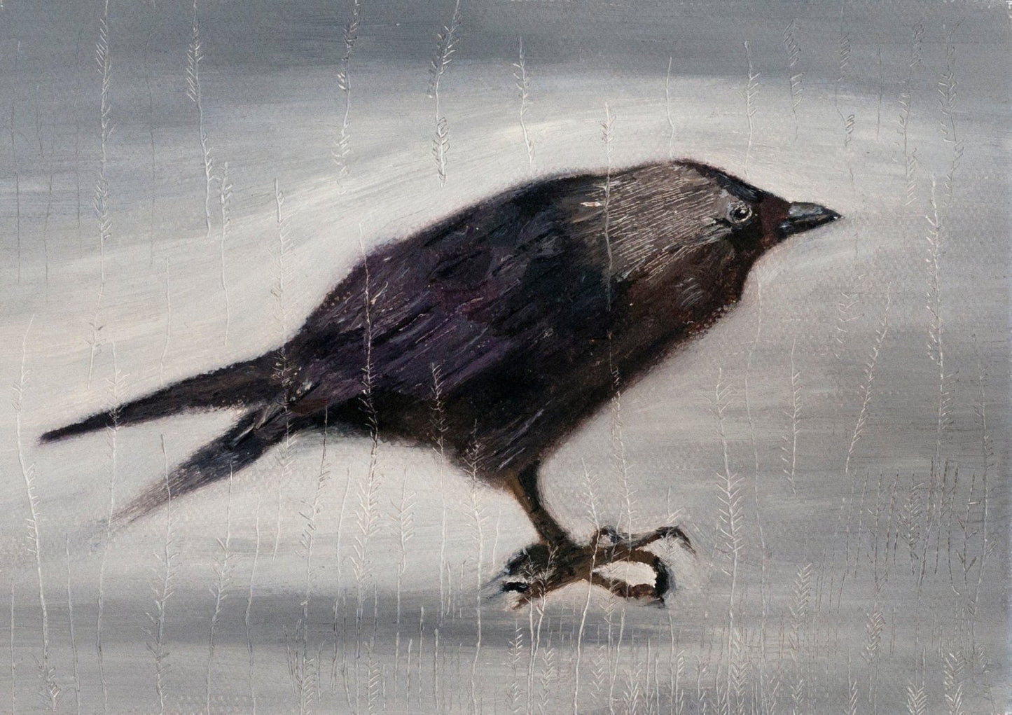 Black bird print with grey background