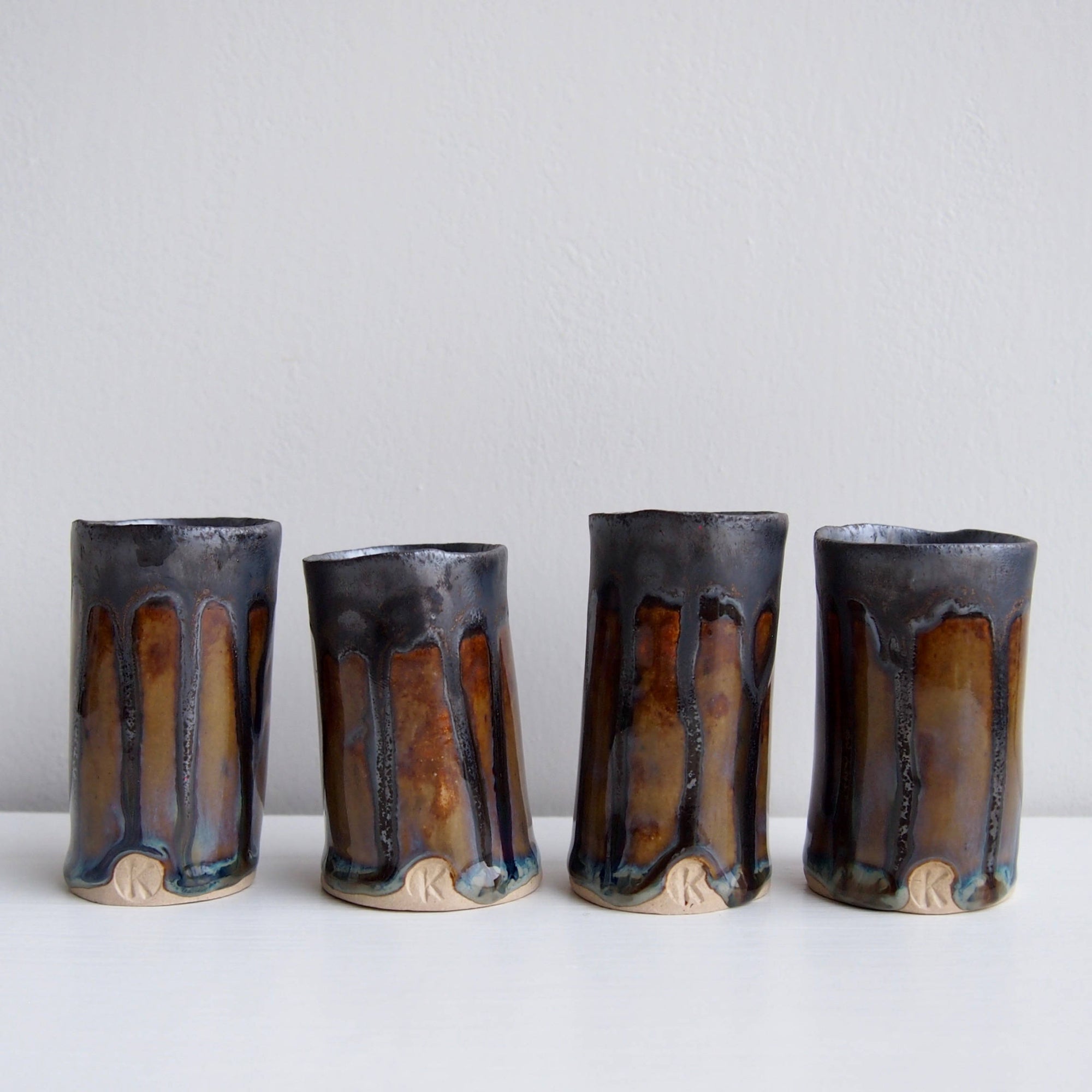 Handmade Mini Brown Blue Metallic Ceramic Vase