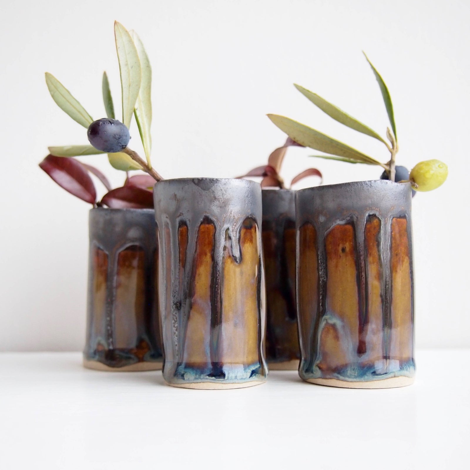 Handmade Mini Brown Blue Metallic Ceramic Vase