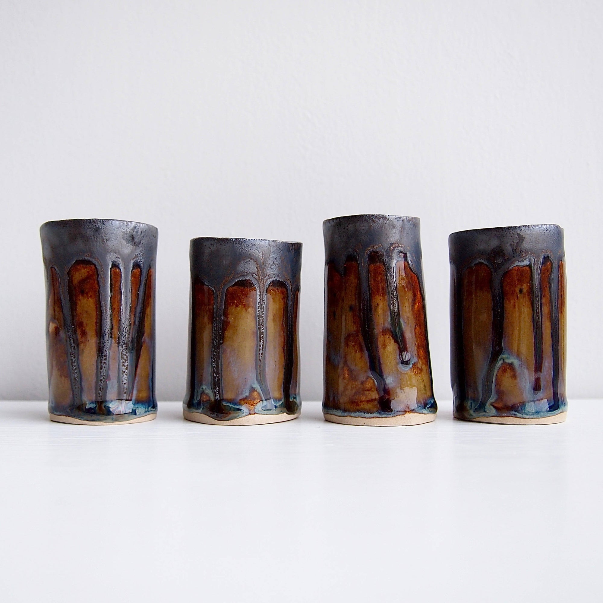 Handmade Mini Brown Blue Metallic Ceramic Vase