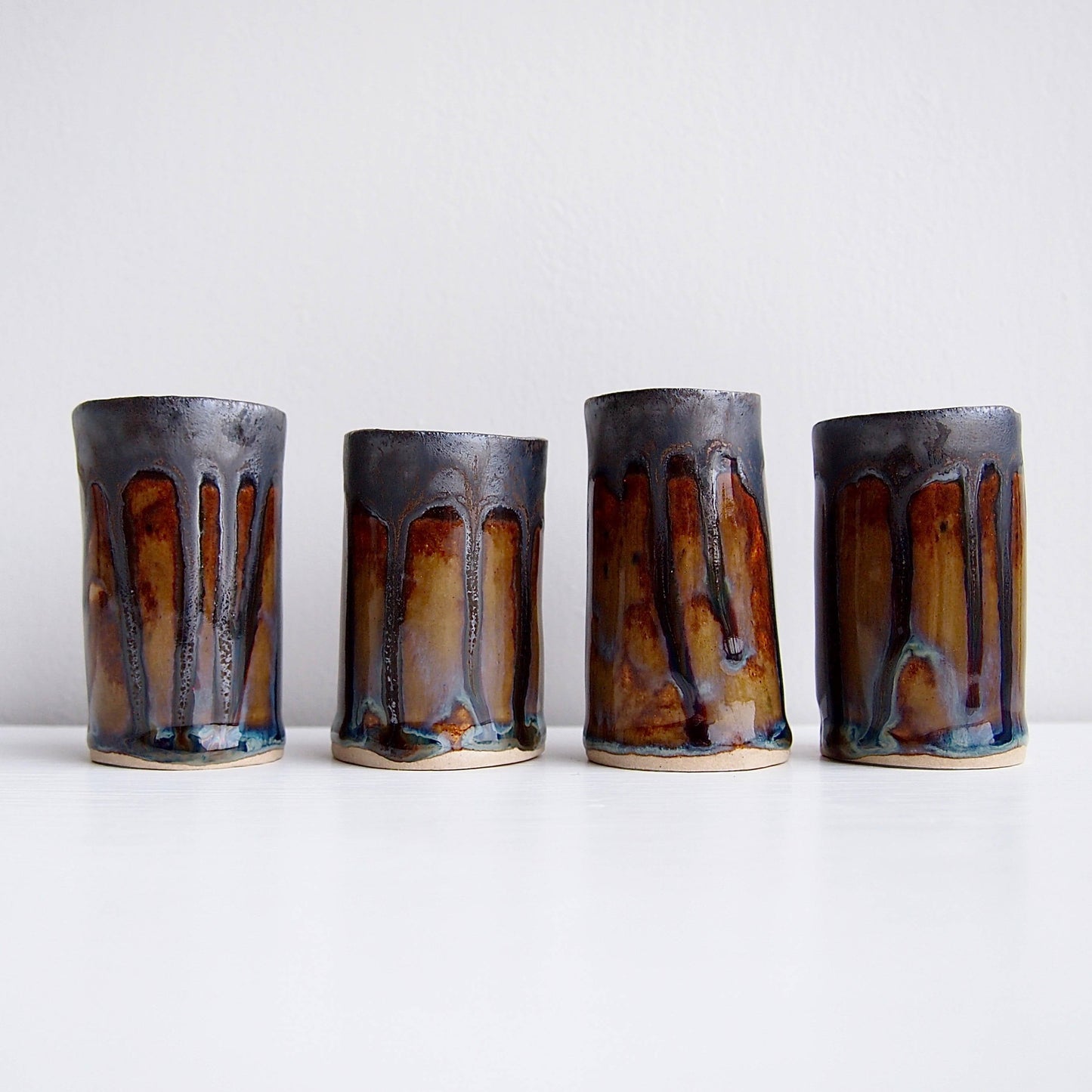 Handmade Mini Brown Blue Metallic Ceramic Vase