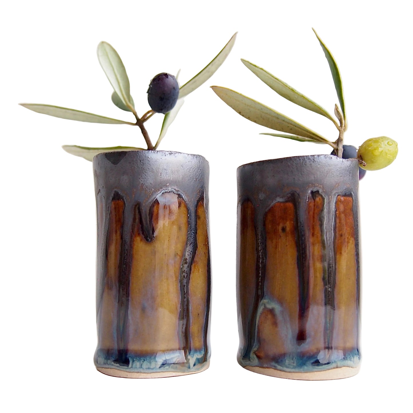 Handmade Mini Brown Blue Metallic Ceramic Vase