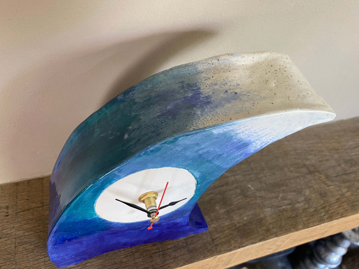 Tabletop Clock, Wave Handmade Ceramic Design