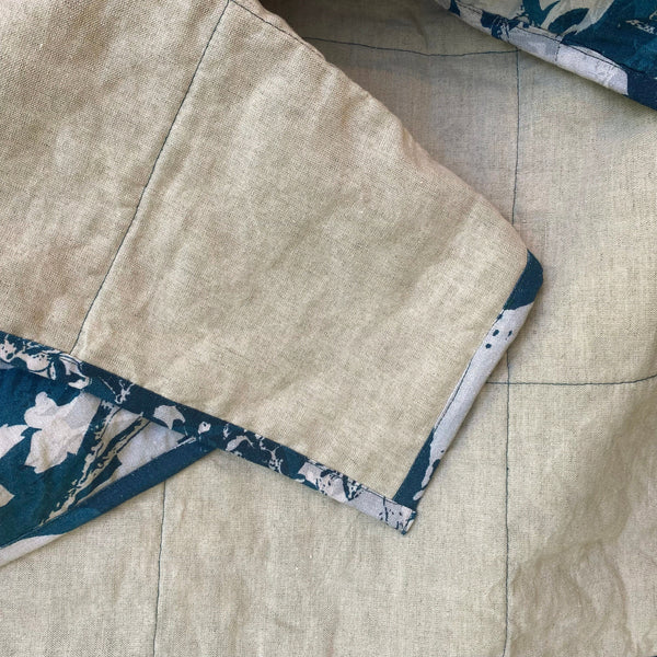 Everly Linen Quilted Throw Teal Blue
