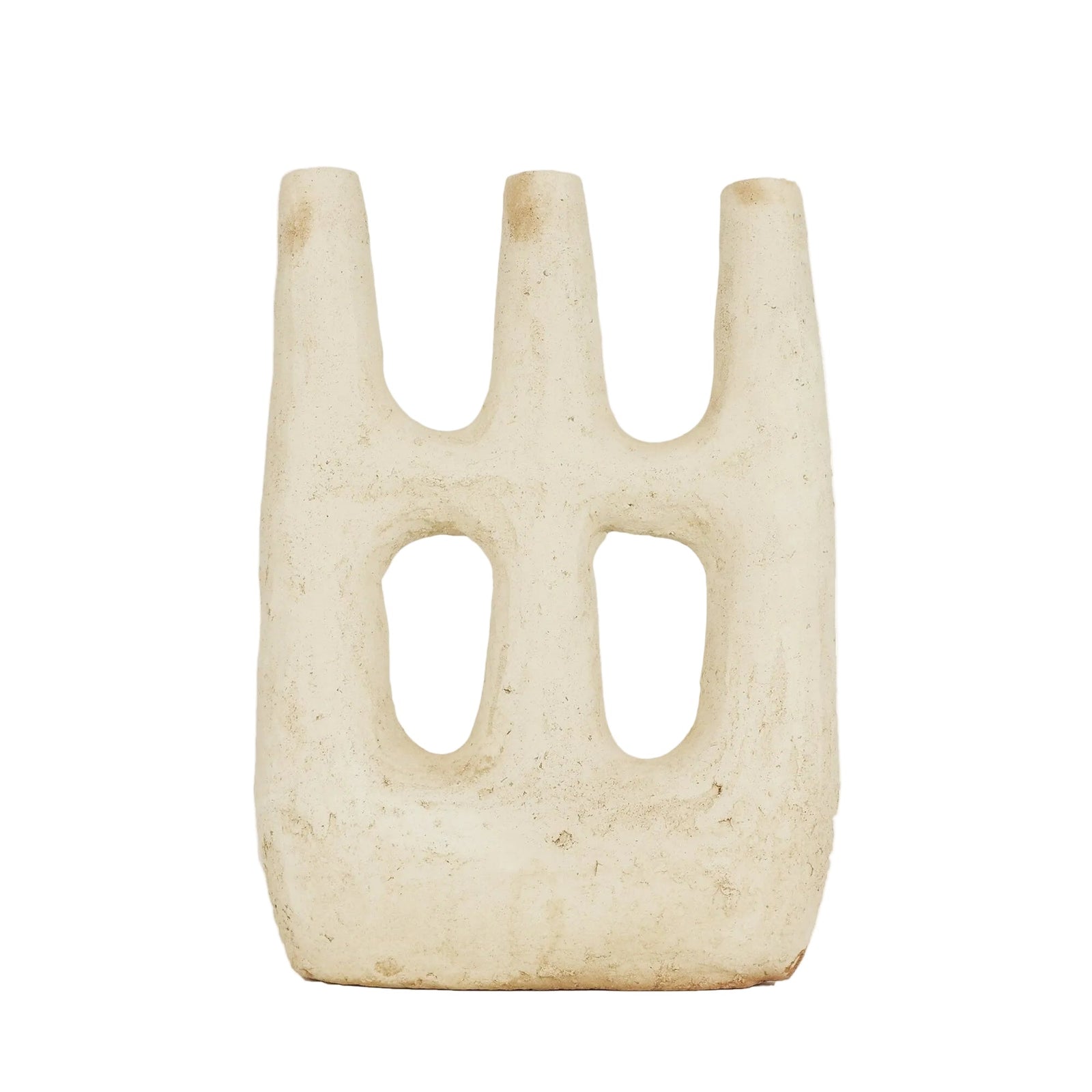 Unglazed Tamegroute Double Hole Candlestick Sculpture
