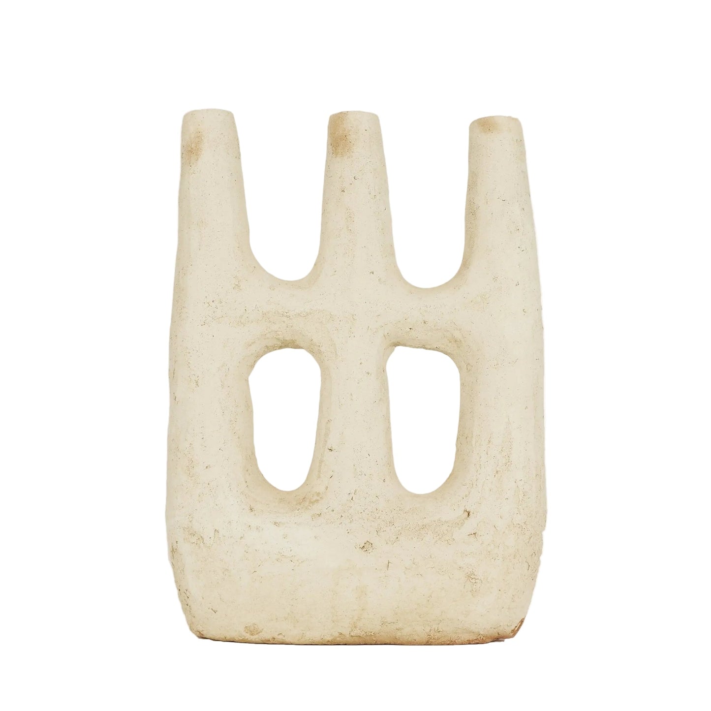 Unglazed Tamegroute Double Hole Candlestick Sculpture