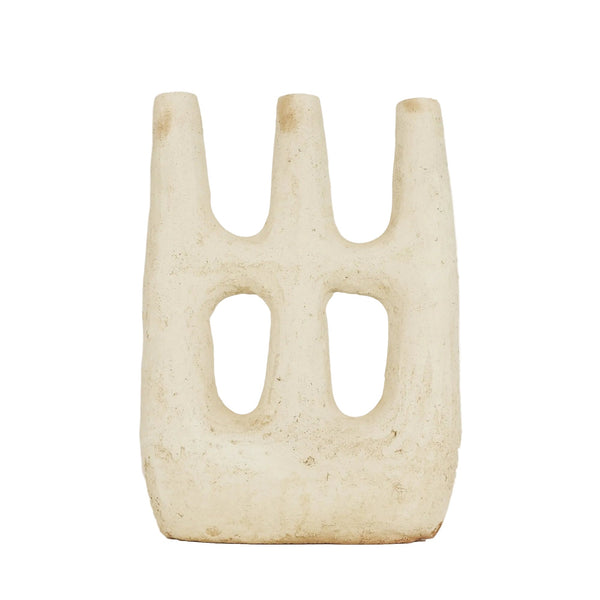 Unglazed Tamegroute Double Hole Candlestick Sculpture