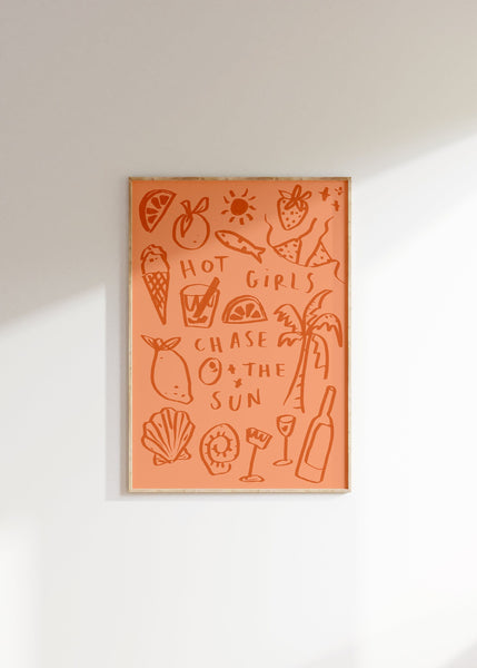 Hot Girls Chase The Sun Print