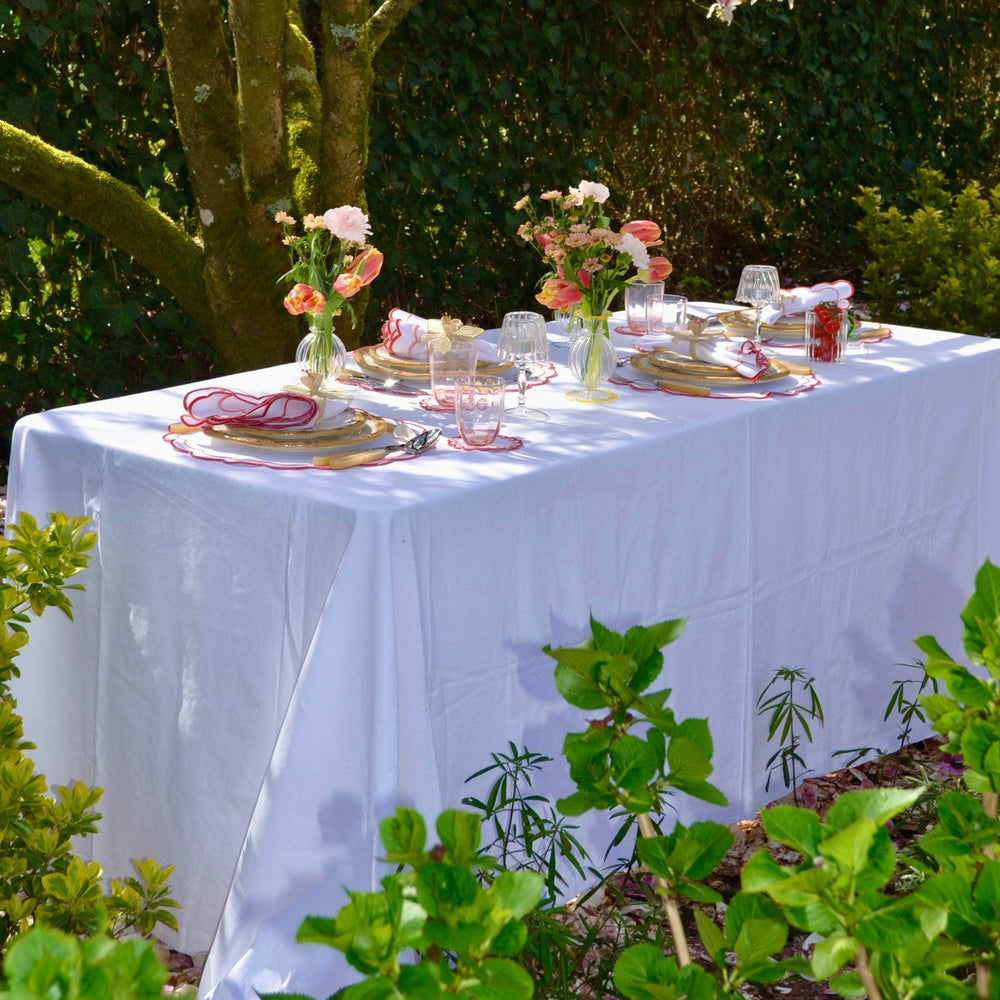 Scalloped Placemat Embroidered Red & Pink