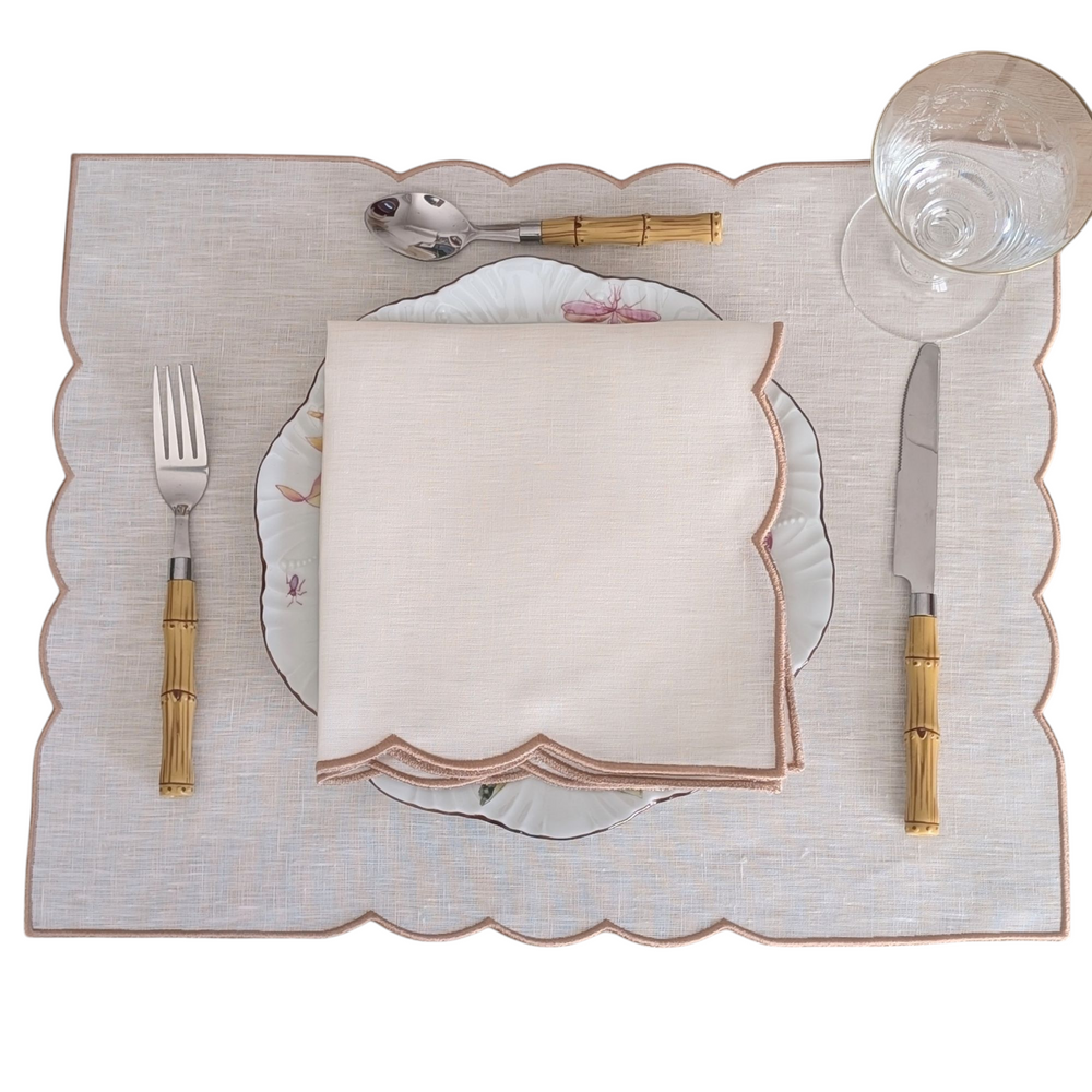 Puglia - White and Beige Linen Placemat and Napkin Set
