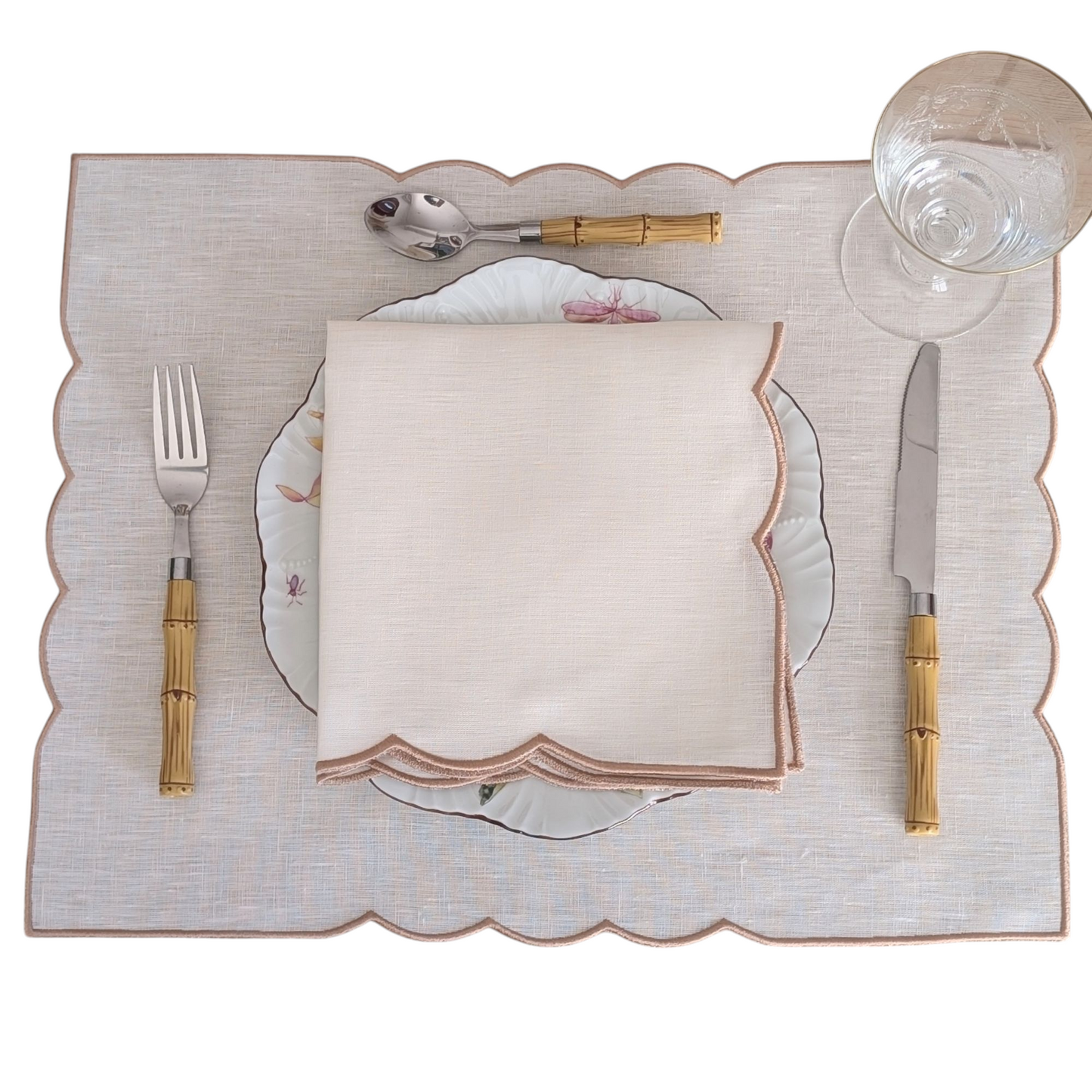 Puglia - White and Beige Linen Placemat and Napkin Set