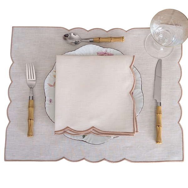 Puglia - White and Beige Linen Placemat and Napkin Set