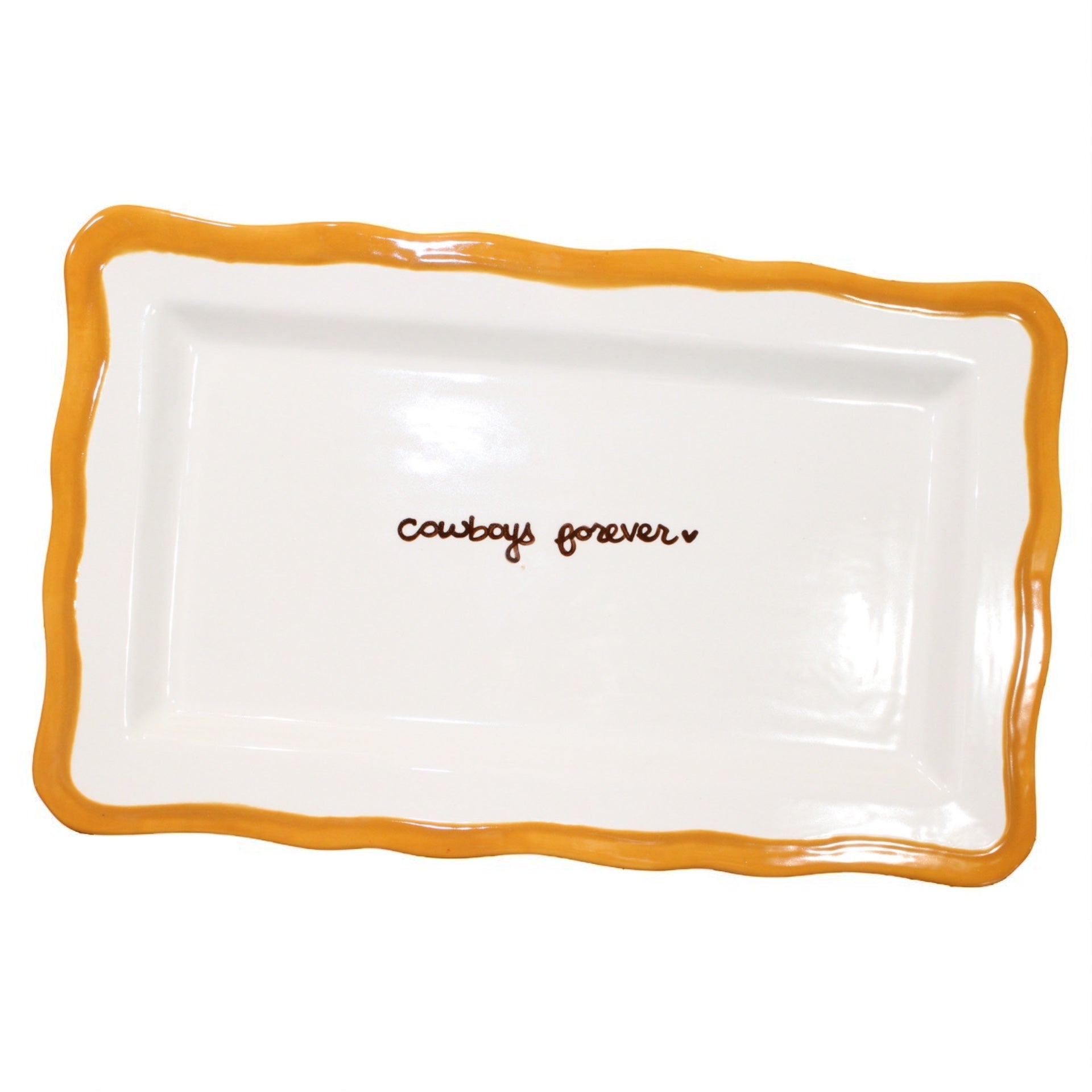 Hand-Painted “Cowboys Forever” Scalloped Tray