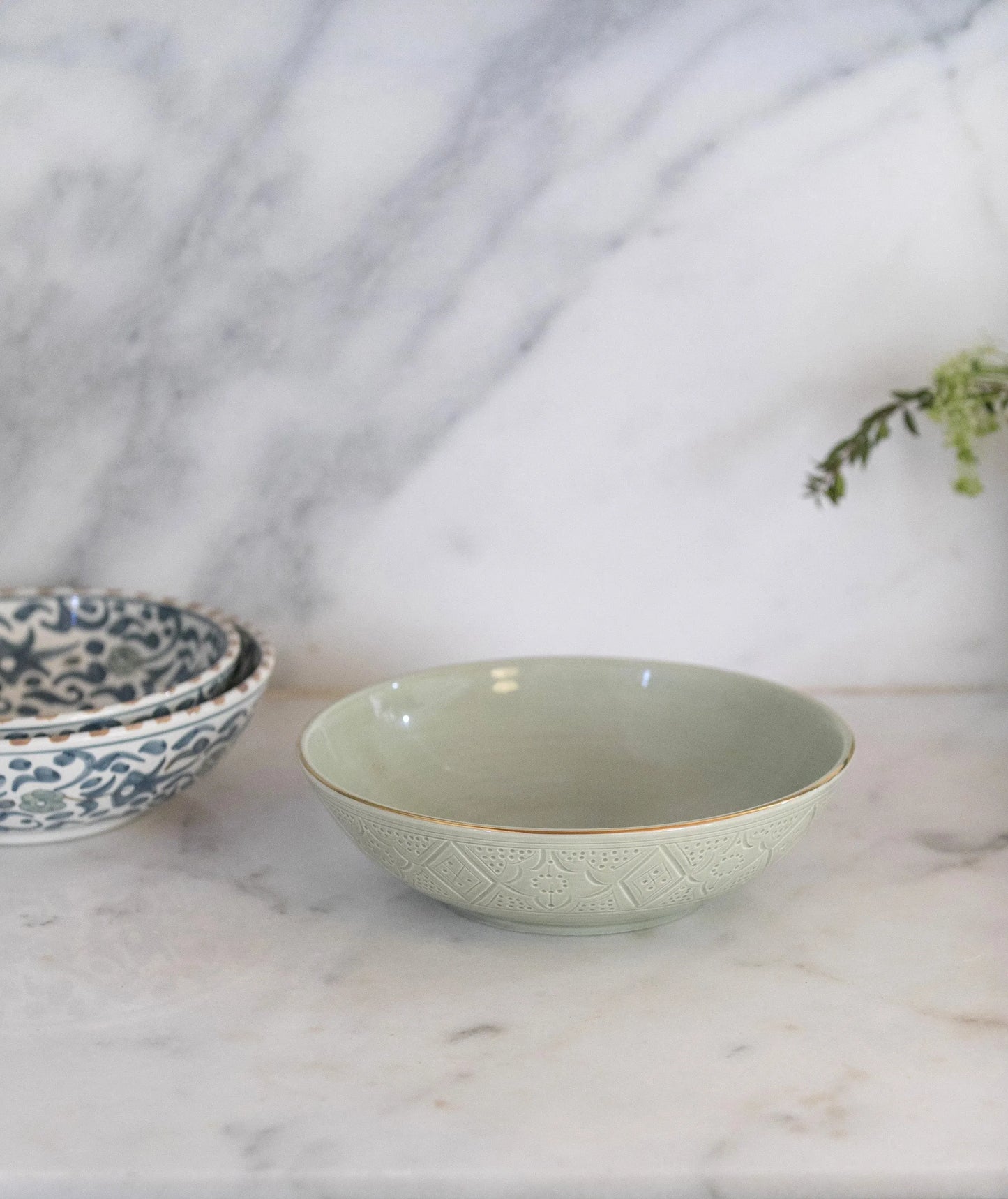 Shallow Salad Bowl - Mint Gold Imprint