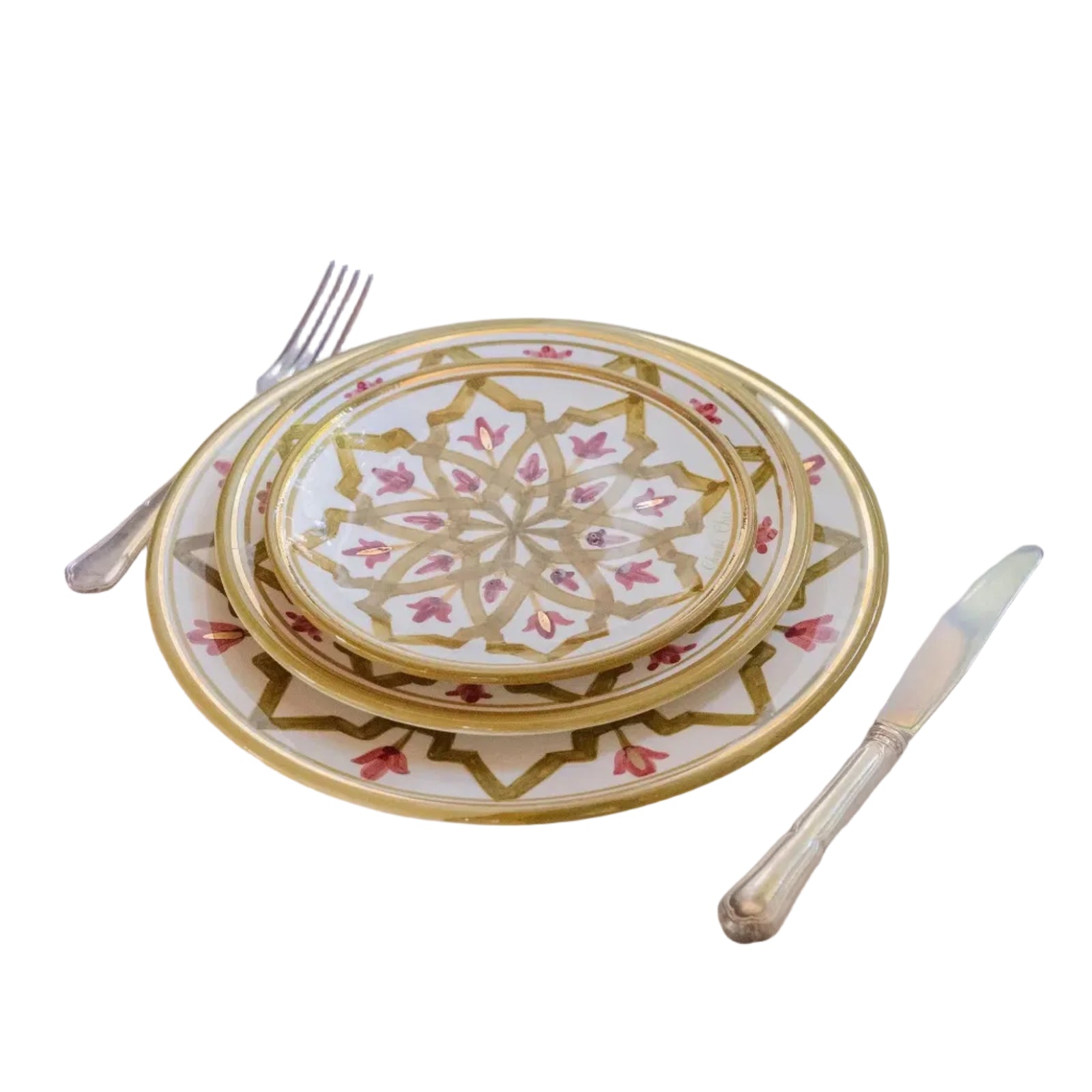 Dinner Plate - Khaki Aubergine Gold