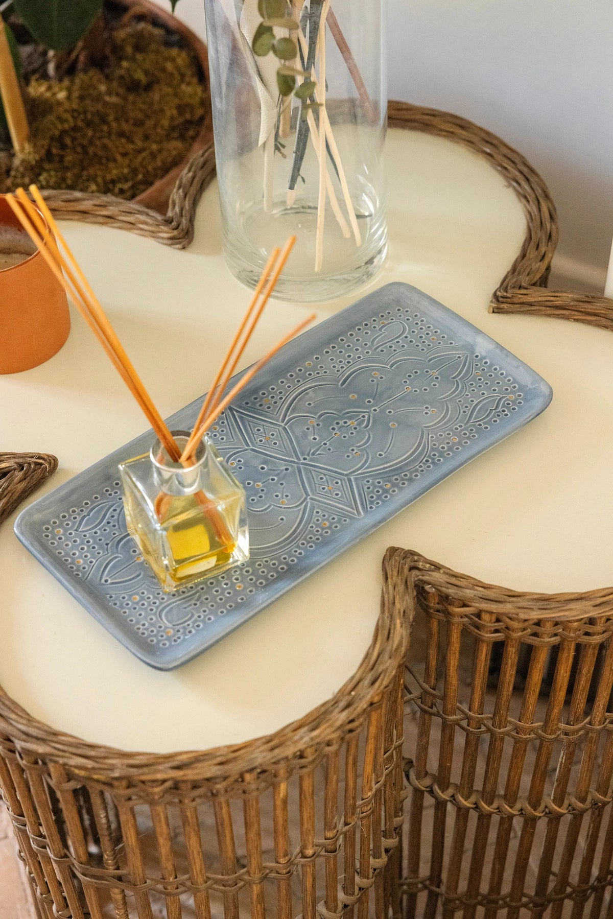 Long Decorative Tray - Blue Stone Gold Imprint
