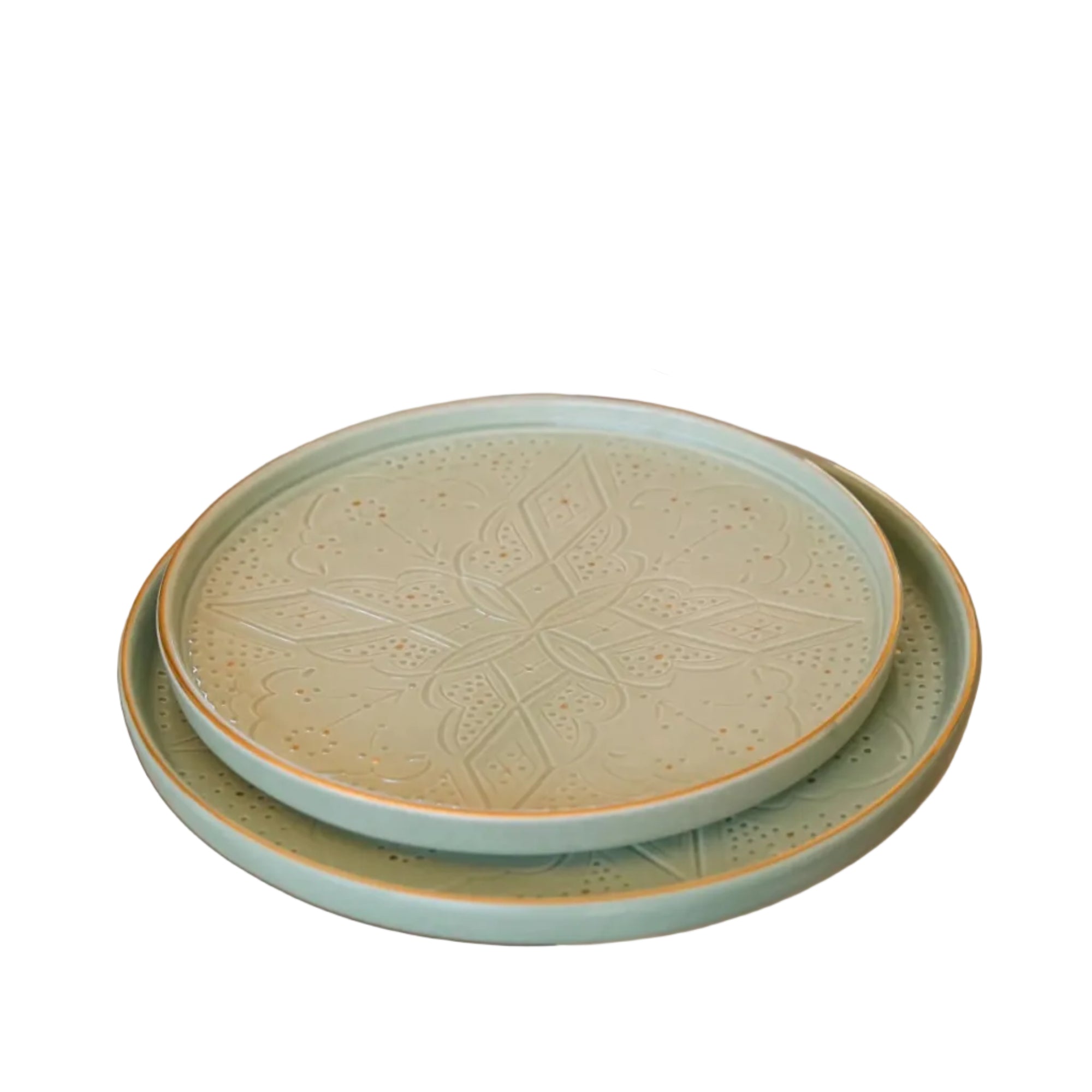 Round Decorative Tray - Mint Gold Imprint