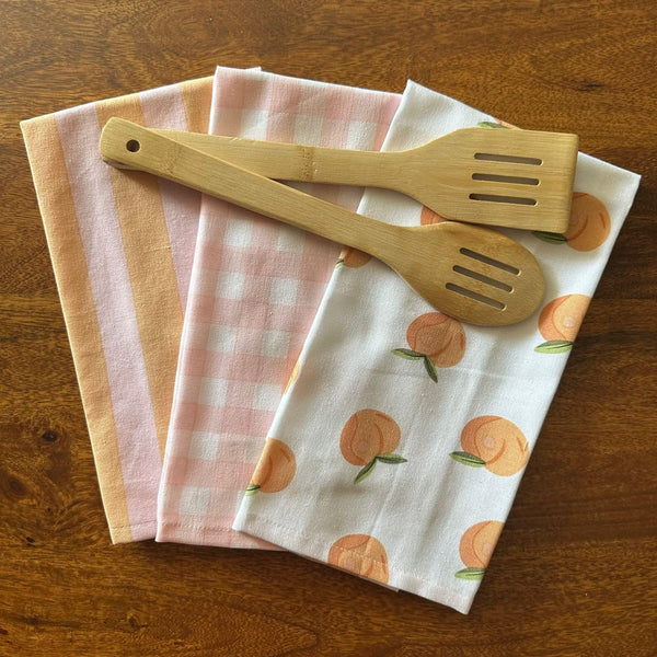 Multi Peach Pink Checks Tea Towel | Block Print | 15x23 in