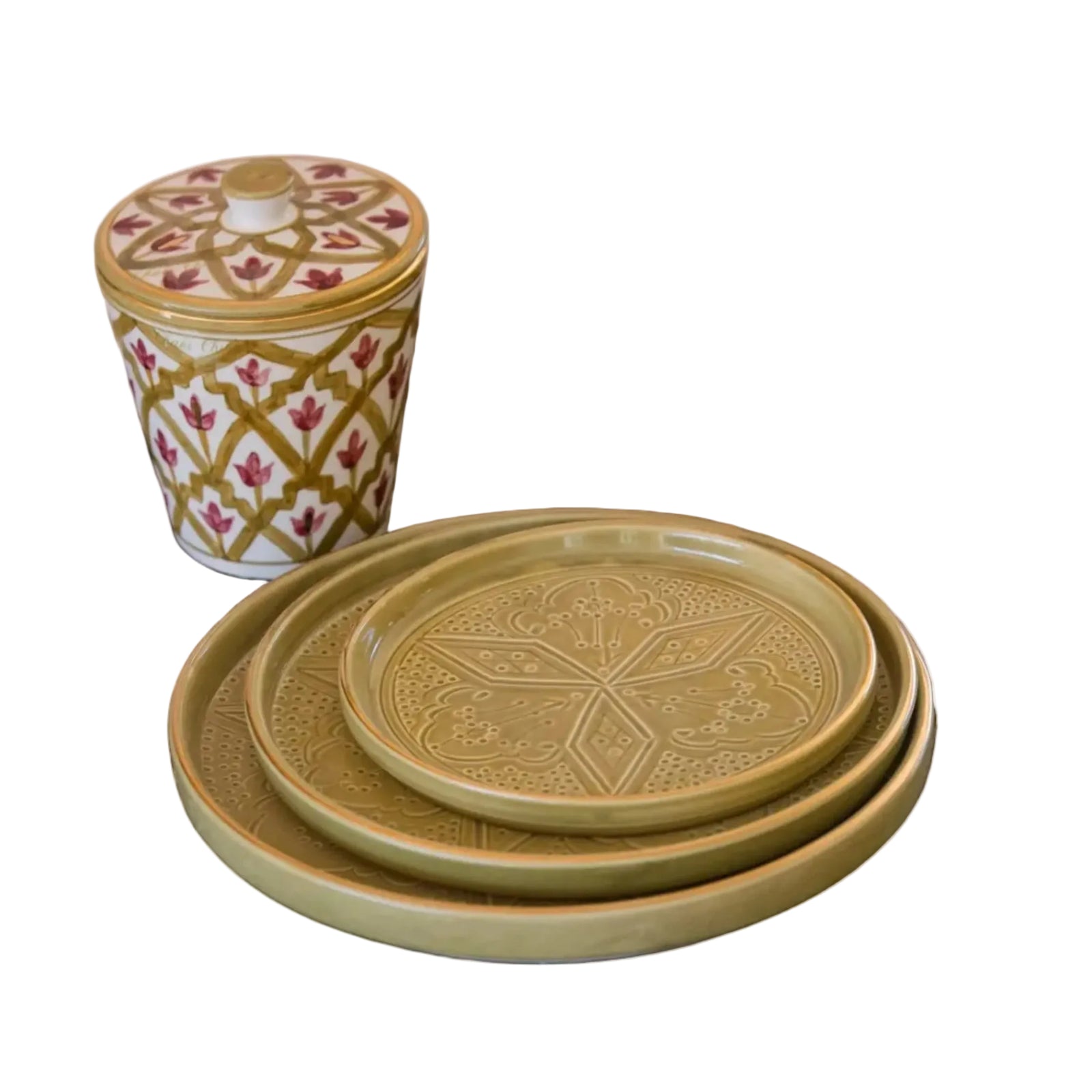 Round Decorative Tray - Khaki Gold Imprint
