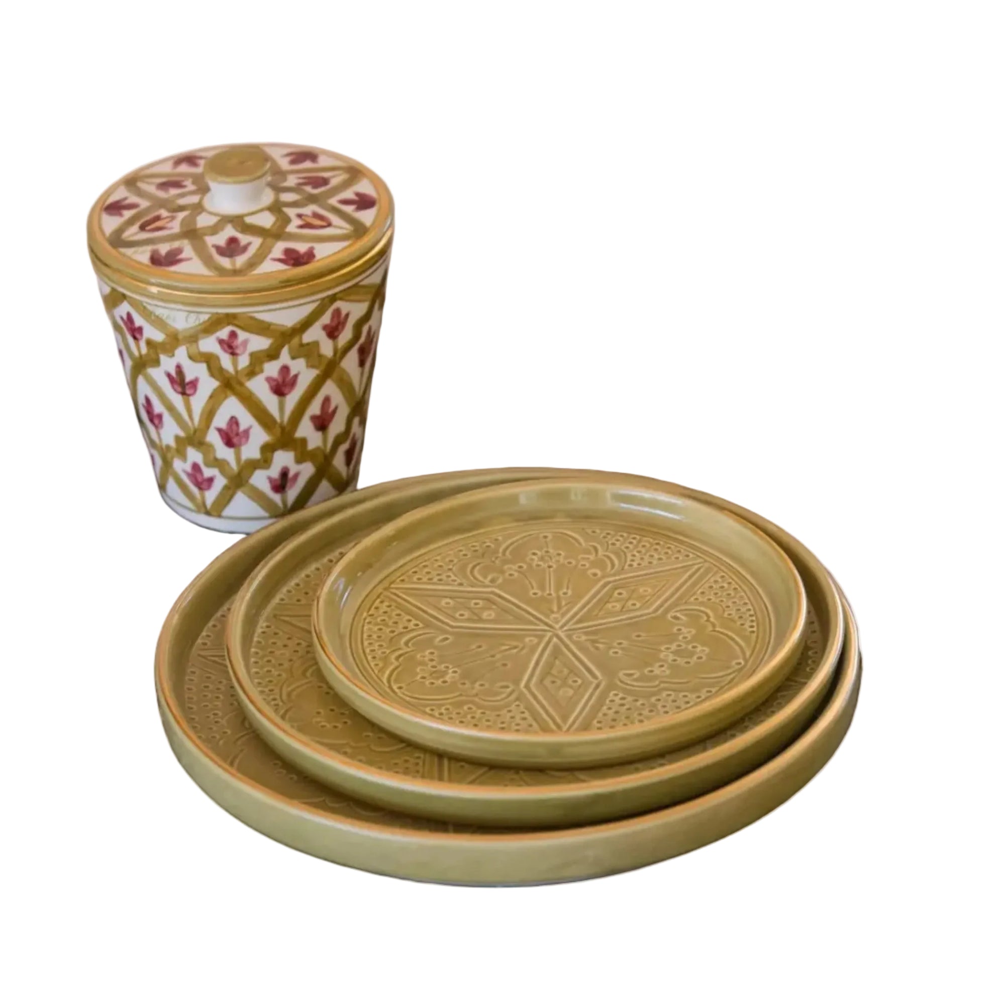 Round Decorative Tray - Khaki Gold Imprint